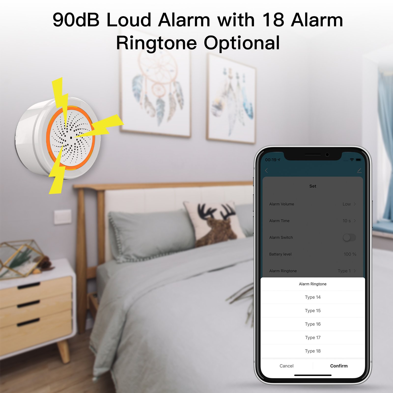 WiFi Zigbee 90dB Loud Alarm with 18 Alarm Ringtones