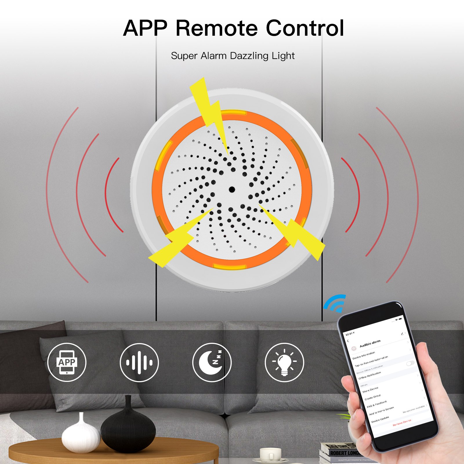 WiFi Zigbee 90dB Loud Alarm with 18 Alarm Ringtones