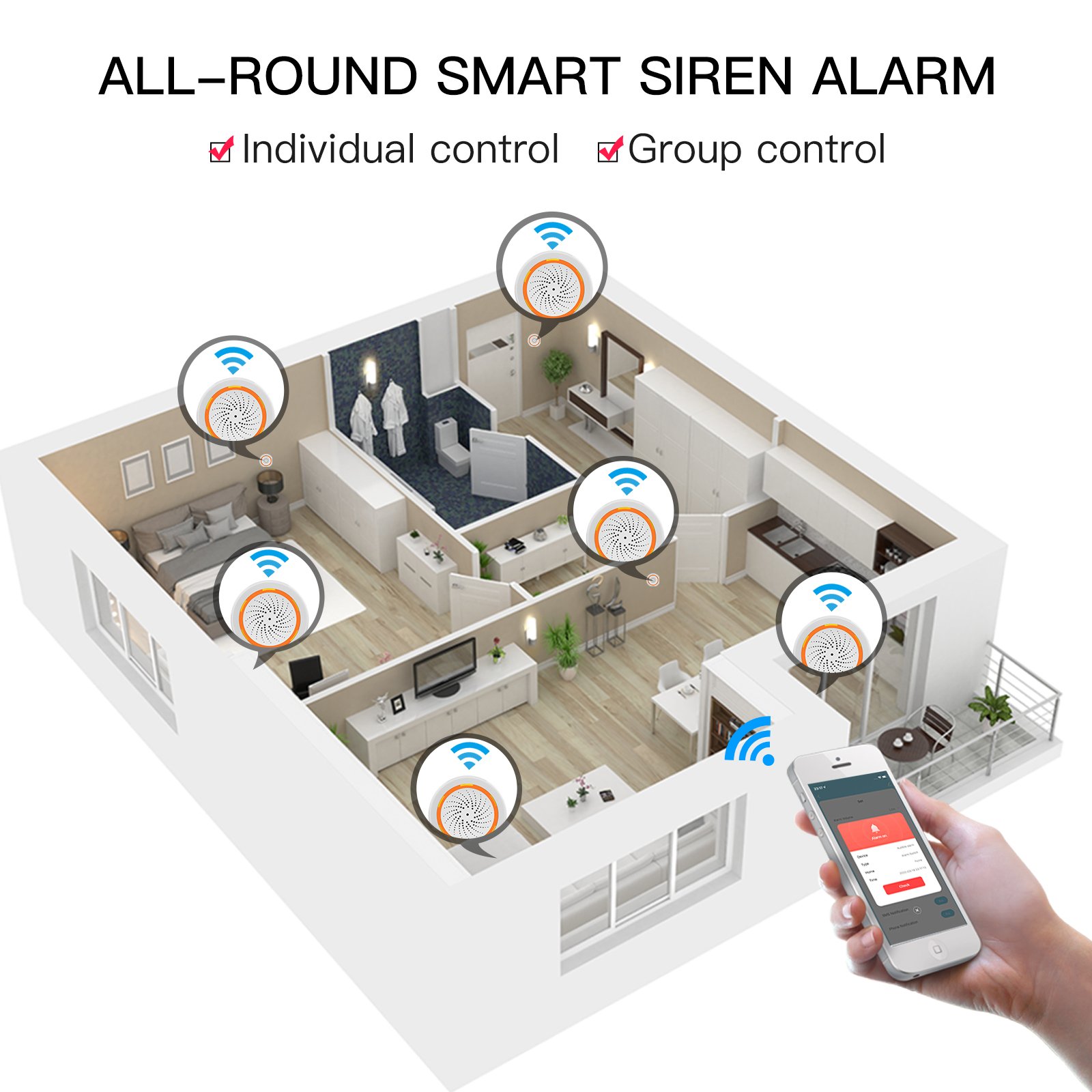 WiFi Zigbee 90dB Loud Alarm with 18 Alarm Ringtones
