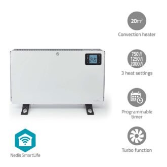 Nedis SmartLife Convection Heater | Wi-Fi | 200mm0 W | 3 Heat Settings | LCD | 5 – 37C | Adjustable thermostat | White