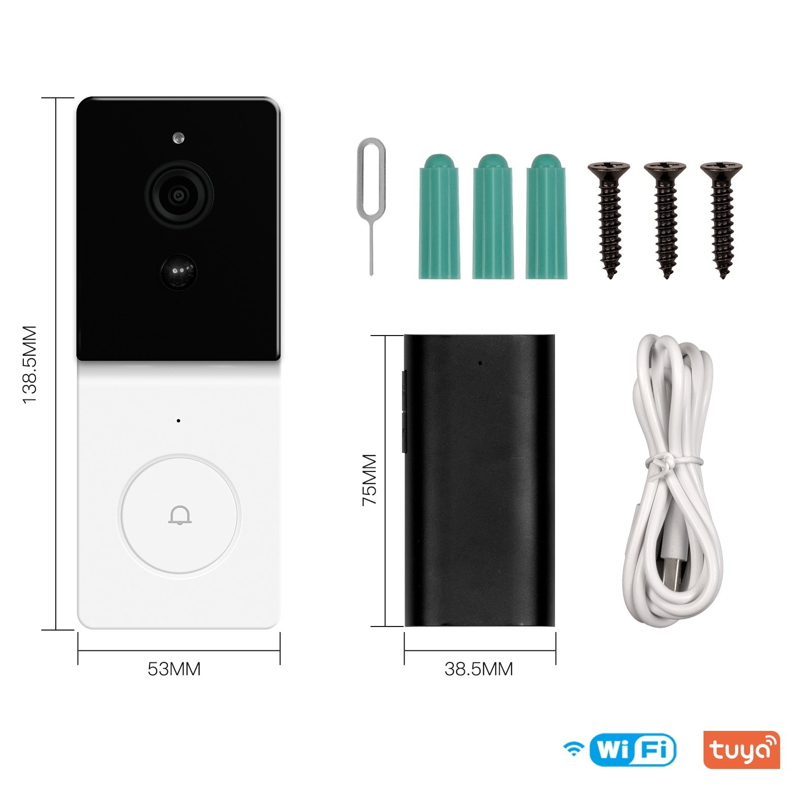 Pemsmart Tuya Smart WiFi Video Doorbell Camera, 1080p HD Wireless Doorbell with 5000mAh Battery, PIR Motion Detection, Alexa Compatible, IP65 Waterproof, Night Vision & Two-Way Talk