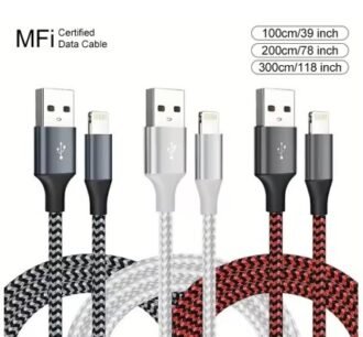 1M USB-A to Lightning MFi Certified Fast Charging Cable – Durable Grey Braided Design for iPhone & iPad